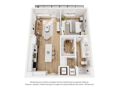 Floor plan for 1 bed, 1 bath, 910 sqft